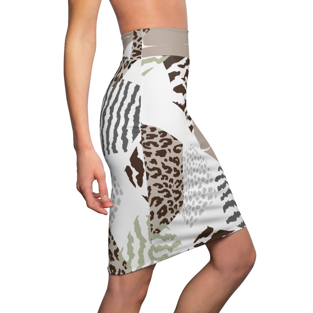 Womens Pencil Skirt, High Waist Stretch, Multicolor Geometric S65353