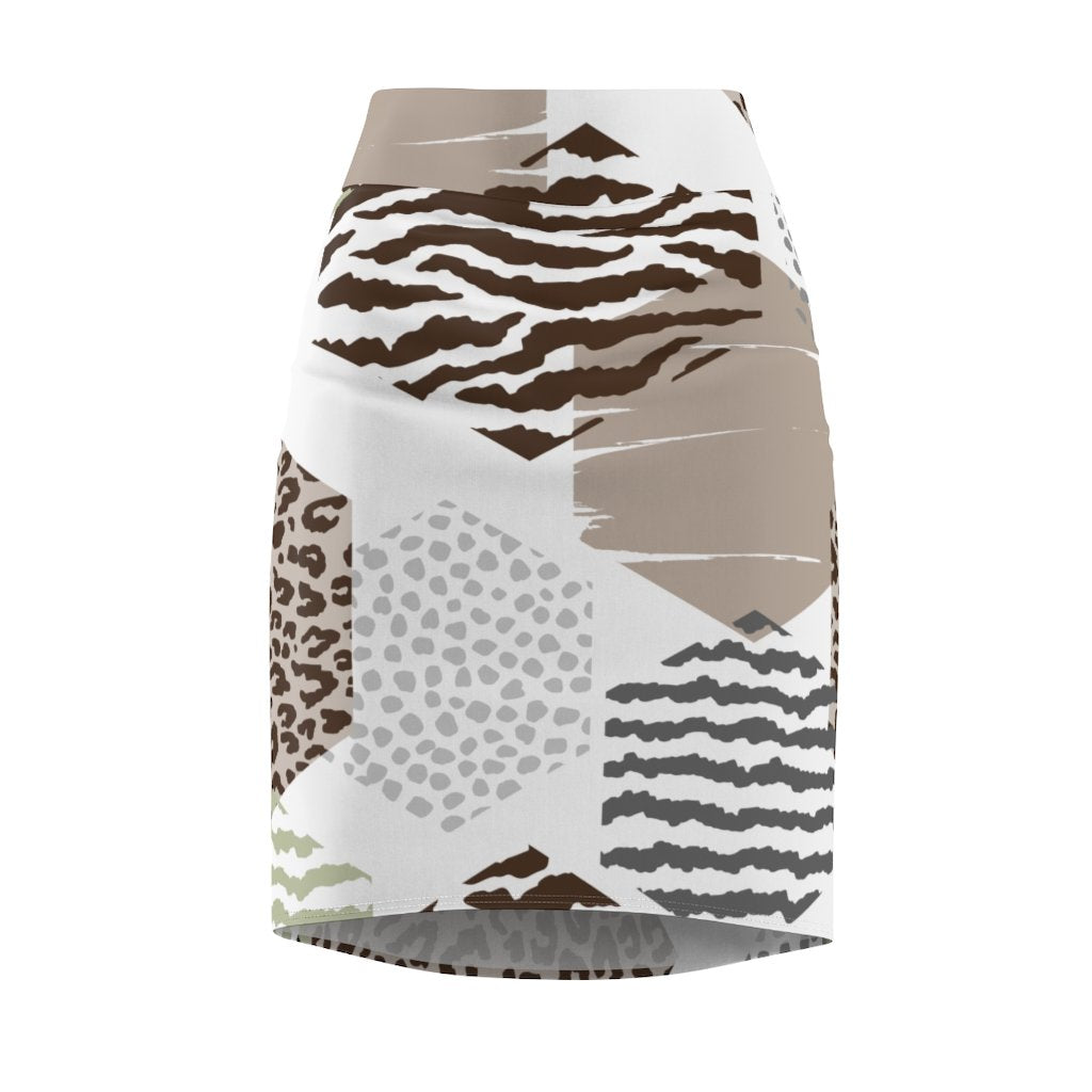 Womens Pencil Skirt, High Waist Stretch, Multicolor Geometric S65353