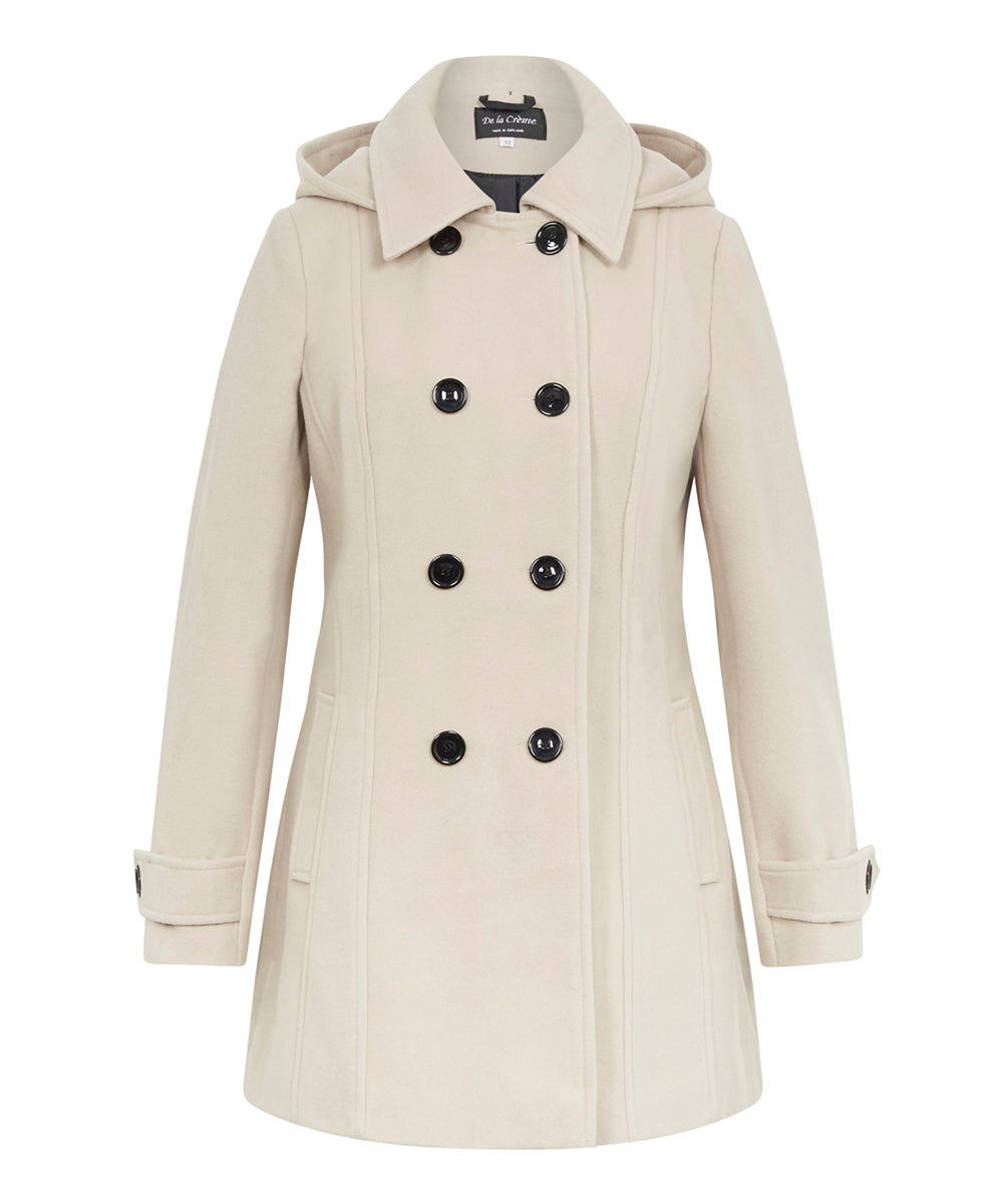 Wool Feel Double Breasted Hooded Coat
