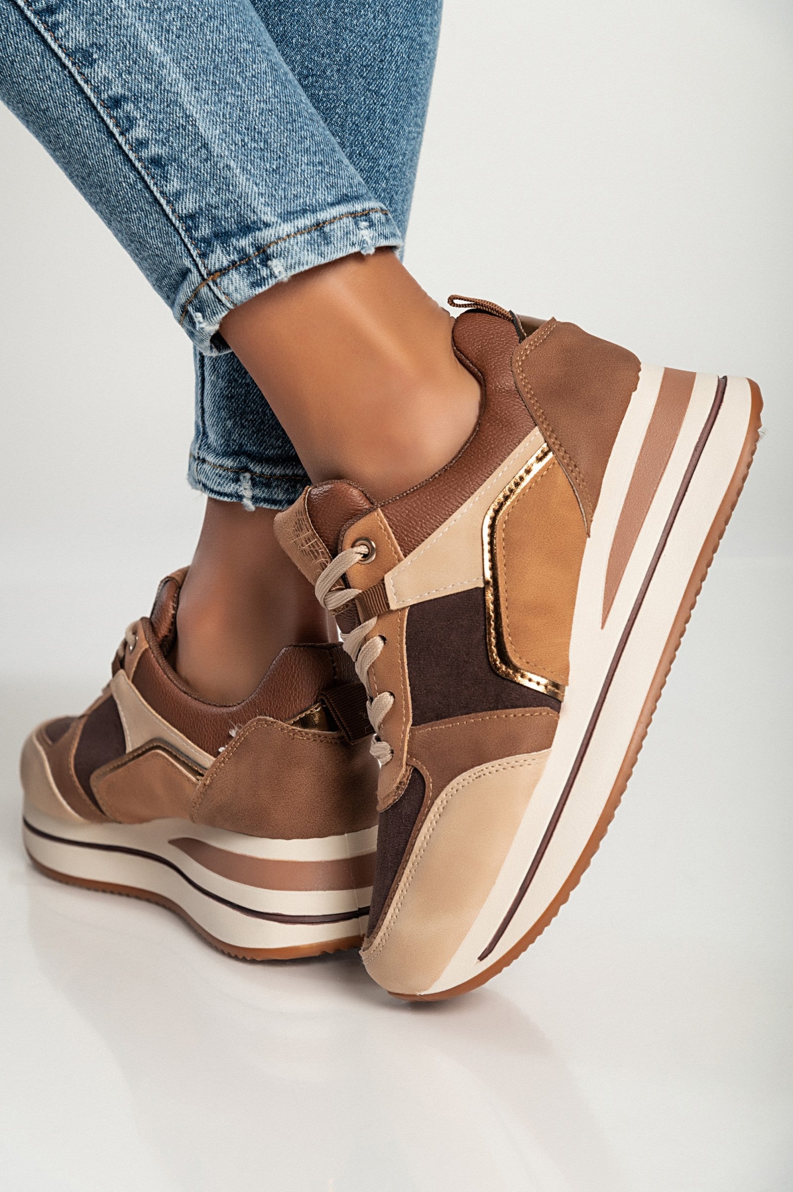 Fashion sneakers in multicolor combination, 60010, brown.