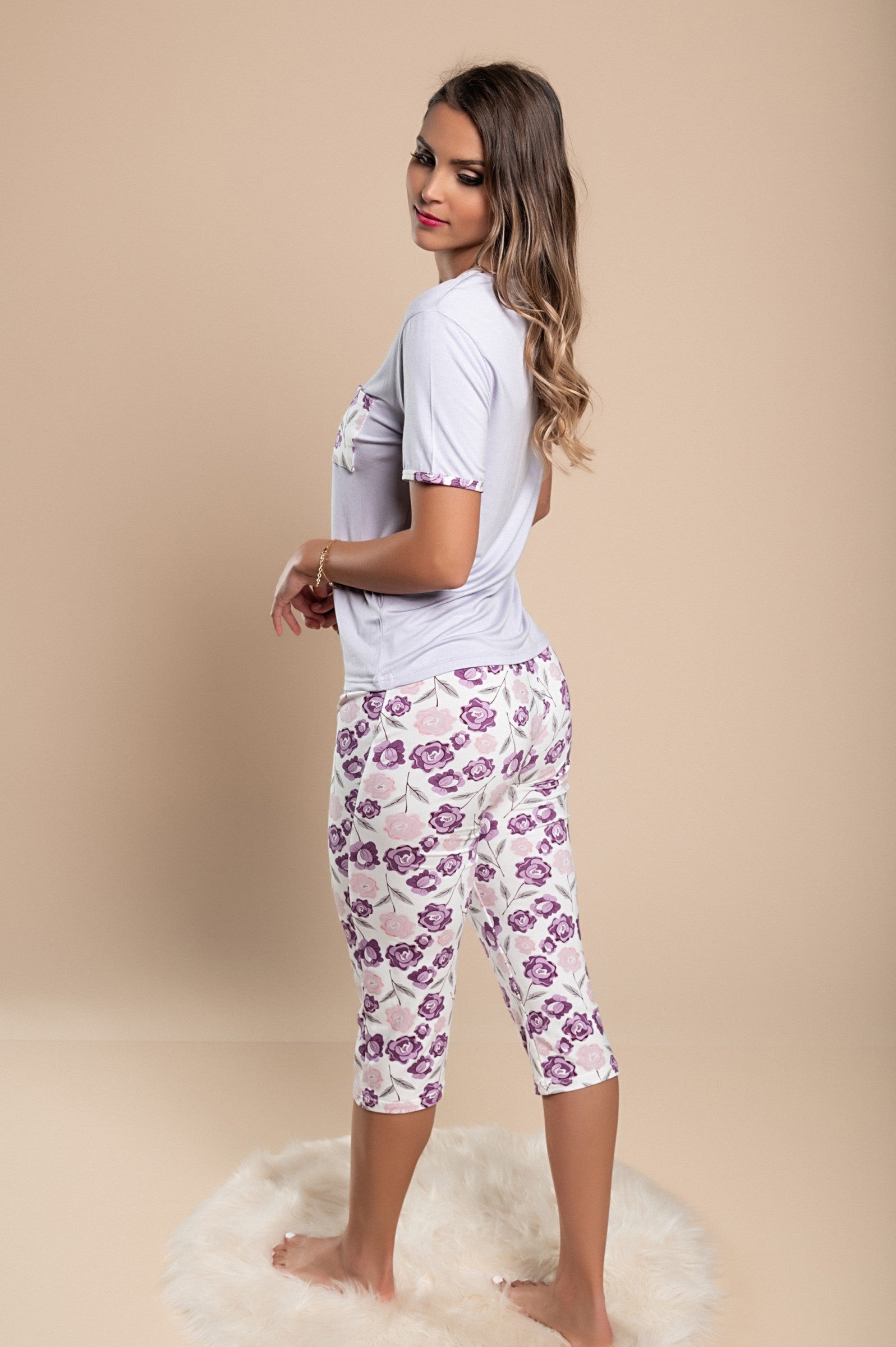 Short pajamas with print, lilac