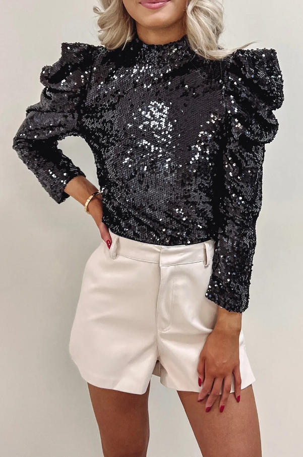 Eleganten top z bleščicami, črn