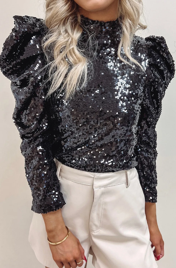 Elegant top with sequins, black