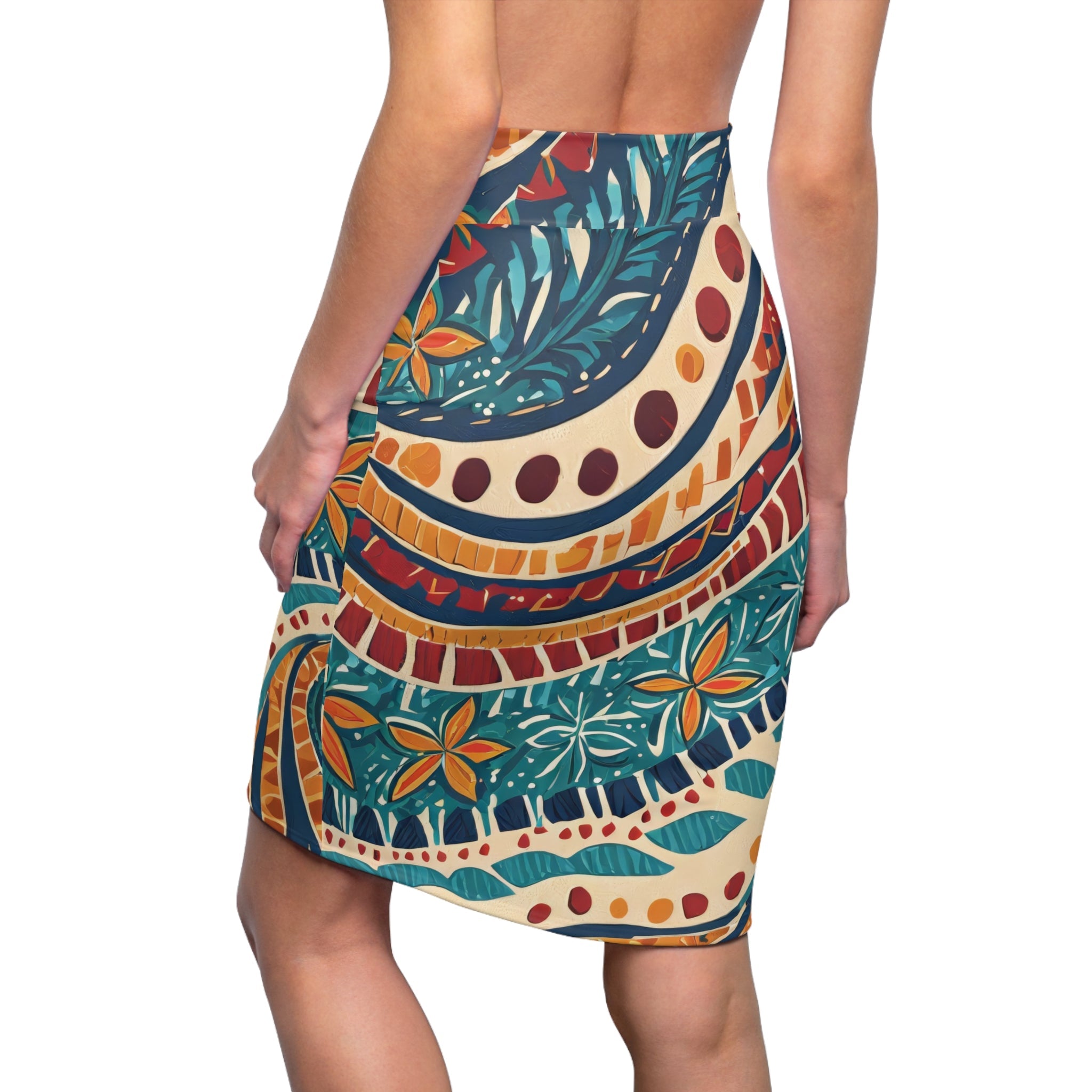 Womens Pencil Skirt, Tropical Floral Pattern 61374