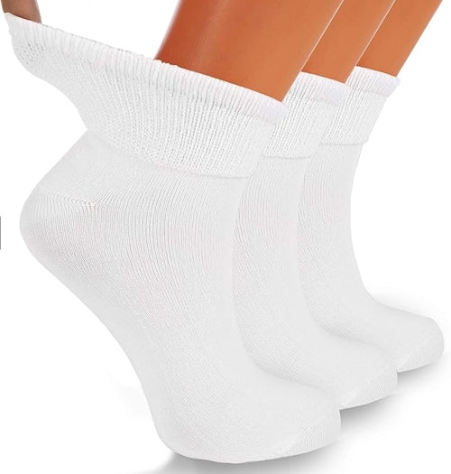 Diabetic Ankle Socks, 3 Pairs, Non-Binding, Shoe Size 5-7, Breathable