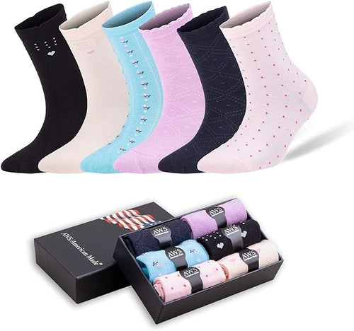 Bamboo Crew Socks for Women Size 6-9 Seamless Toe 6 Pairs with Gift