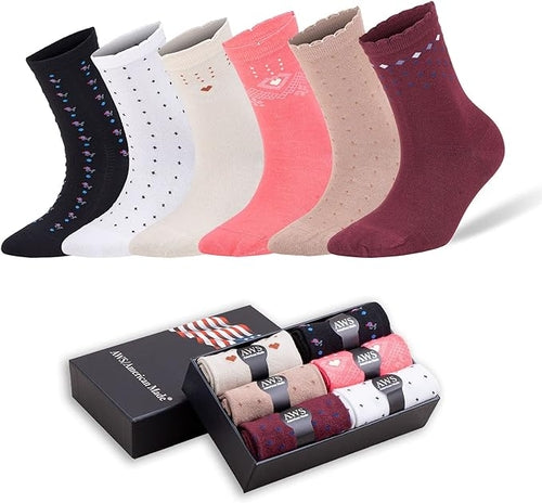 Bamboo Crew Socks for Women Size 6-9 Seamless Toe 6 Pairs with Gift