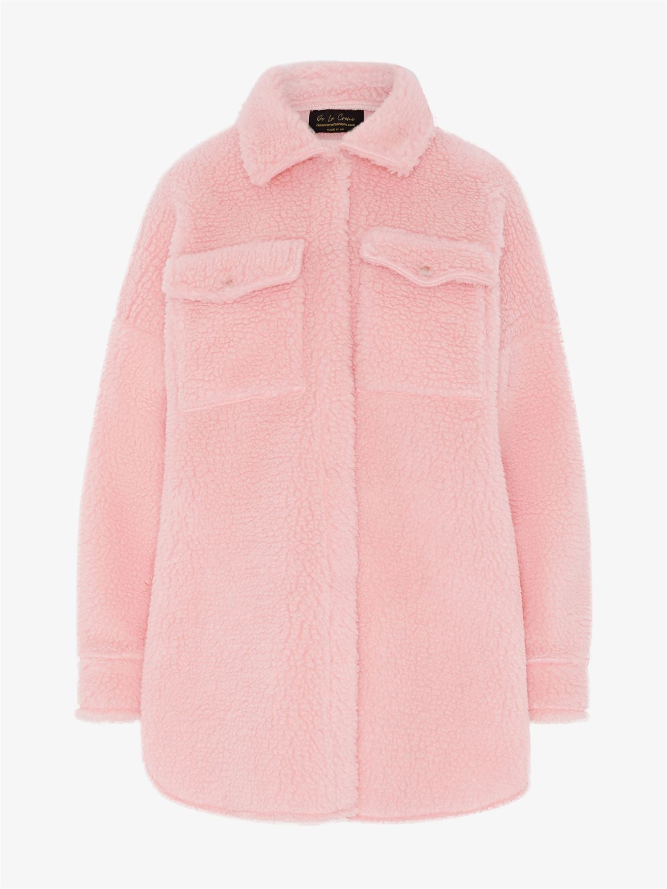 Oversized Stud Button Borg Teddy Shacket