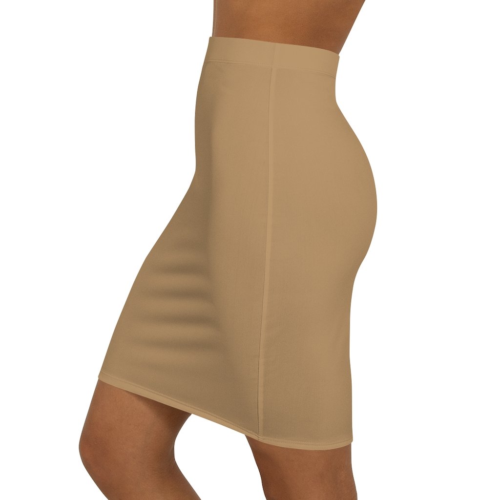 Womens Pencil Skirt, Camel Brown Stretch Mini