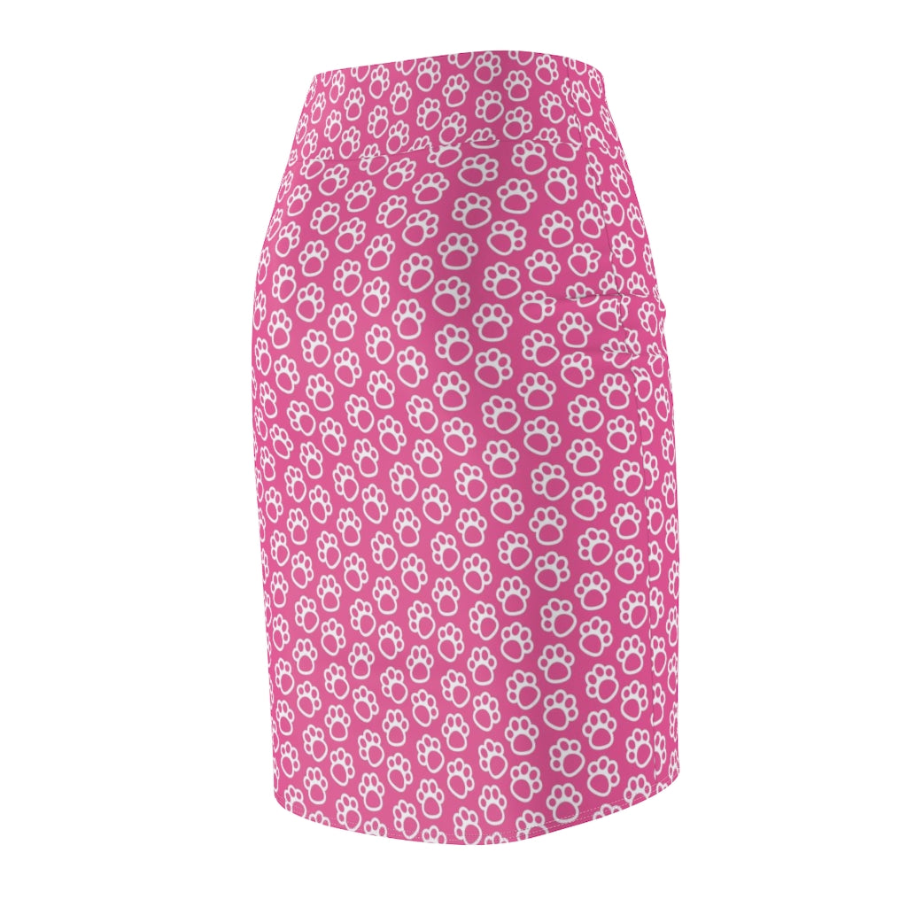 Womens Pencil Skirt, Pink and White Paws Stretch Mini, S294025