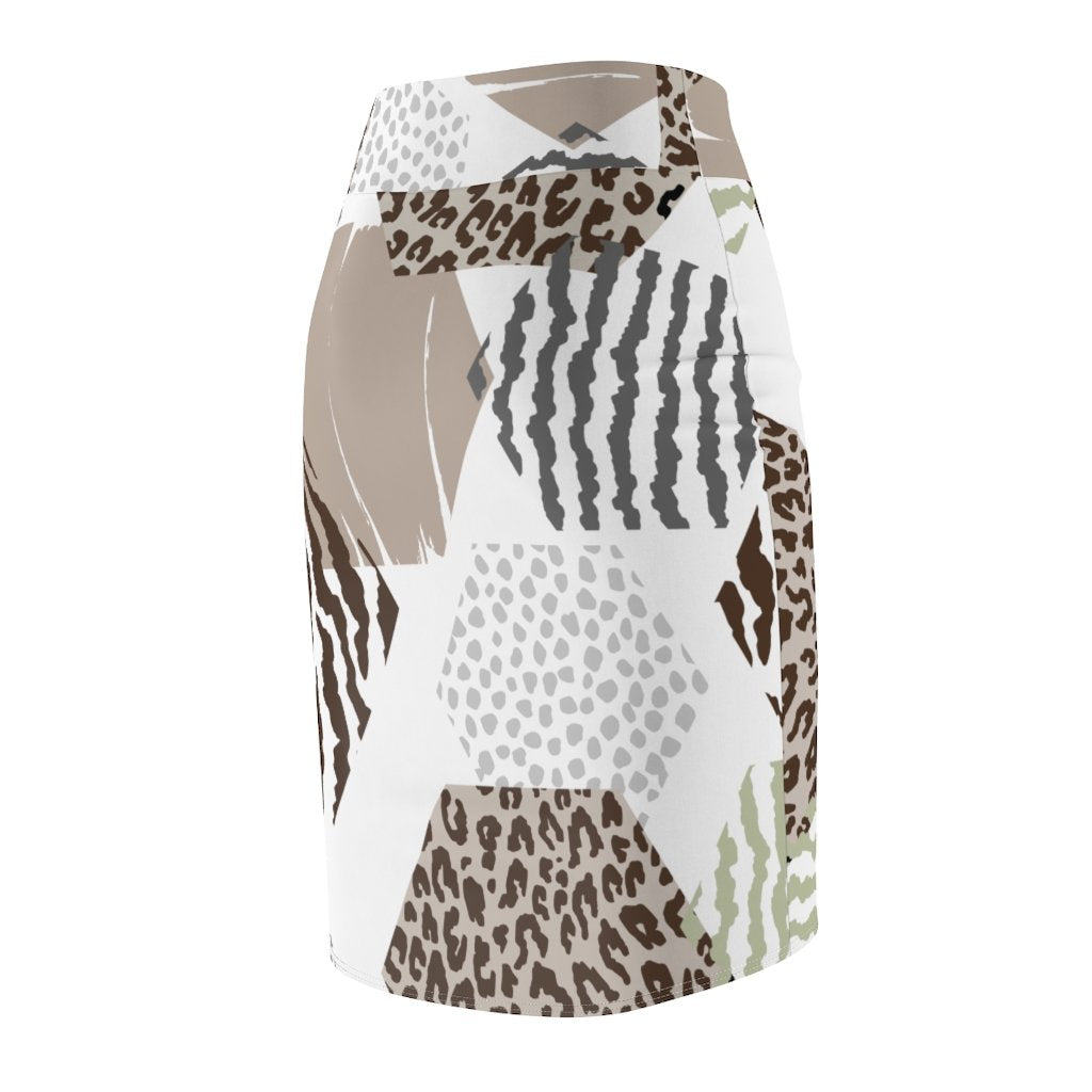 Womens Pencil Skirt, High Waist Stretch, Multicolor Geometric S65353