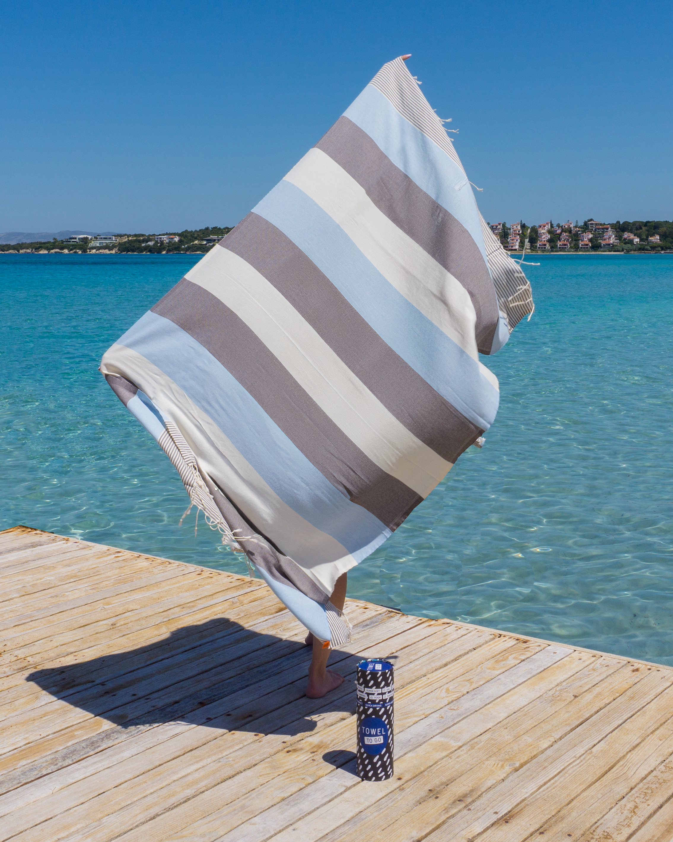 Palermo Beach Towel with Recycled Gift Box, Blue, Black