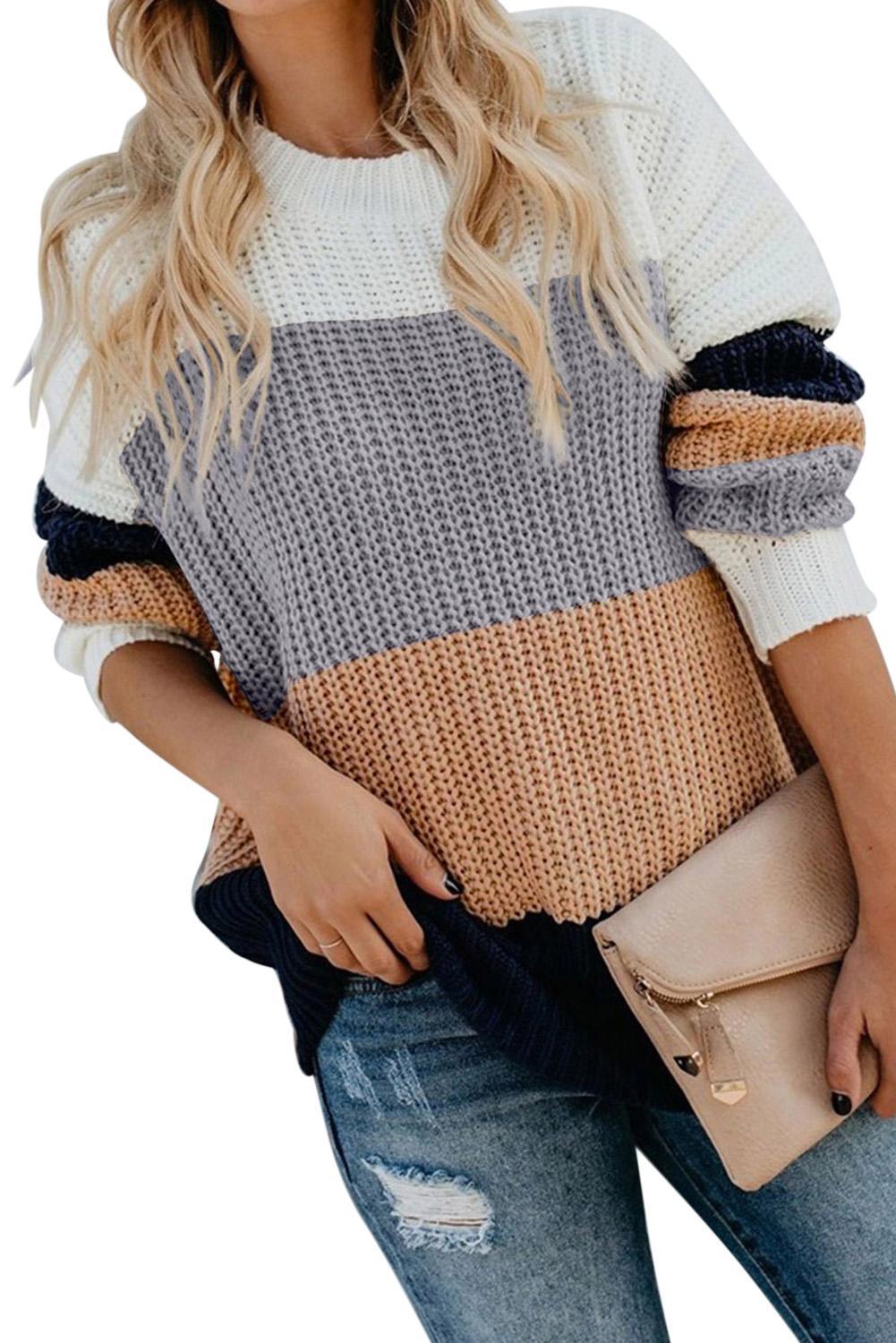Casual Apricot Color Block Long Sleeve Sweater