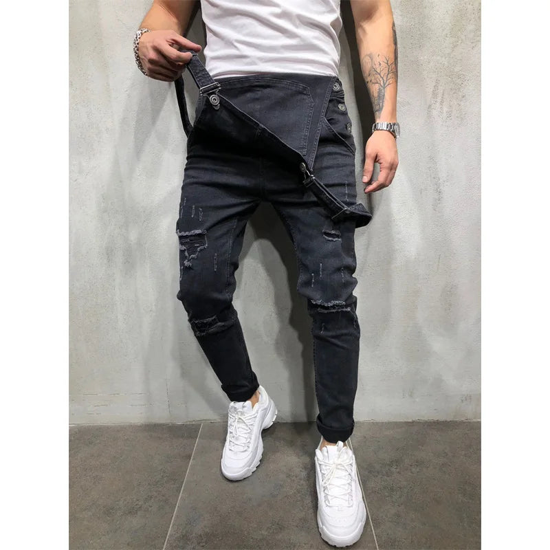 Fashion Men Pants Ripped Jeans Overalls Jumpsuits Hi Street Distressed