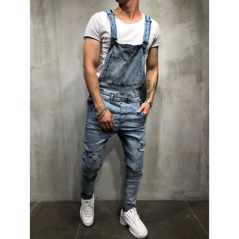 Fashion Men Pants Ripped Jeans Overalls Jumpsuits Hi Street Distressed