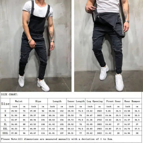 Fashion Men Pants Ripped Jeans Overalls Jumpsuits Hi Street Distressed