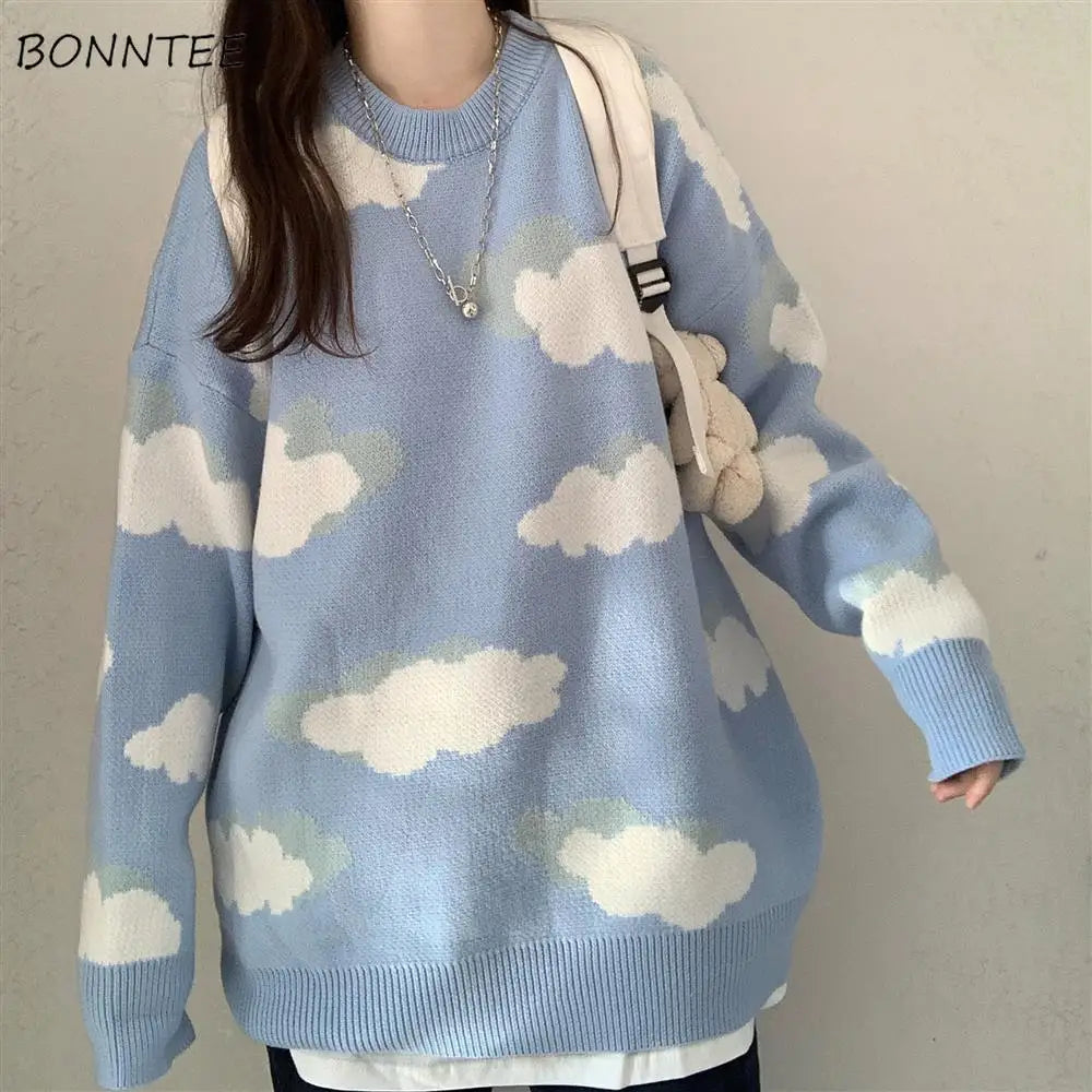 Sweaters Women Harajuku Lovely Chic Preppy Simple Soft Loose Autumn