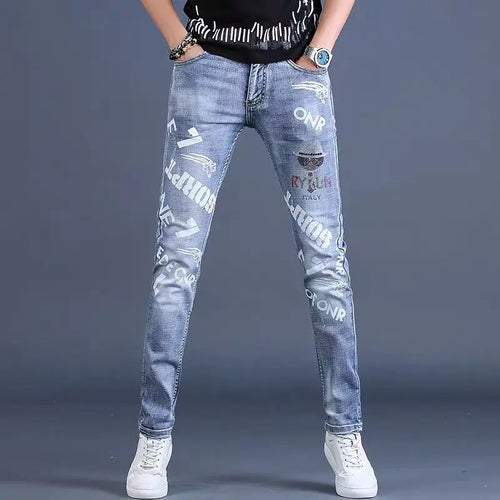 Men’s High Quality Ripped Denim Pants,Embroidery&Prints Stretch