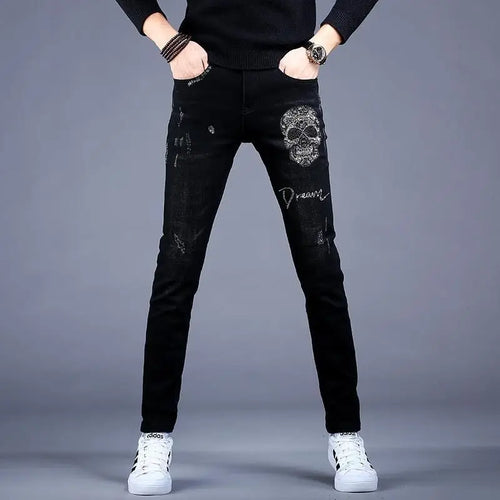 Men’s High Quality Ripped Denim Pants,Embroidery&Prints Stretch