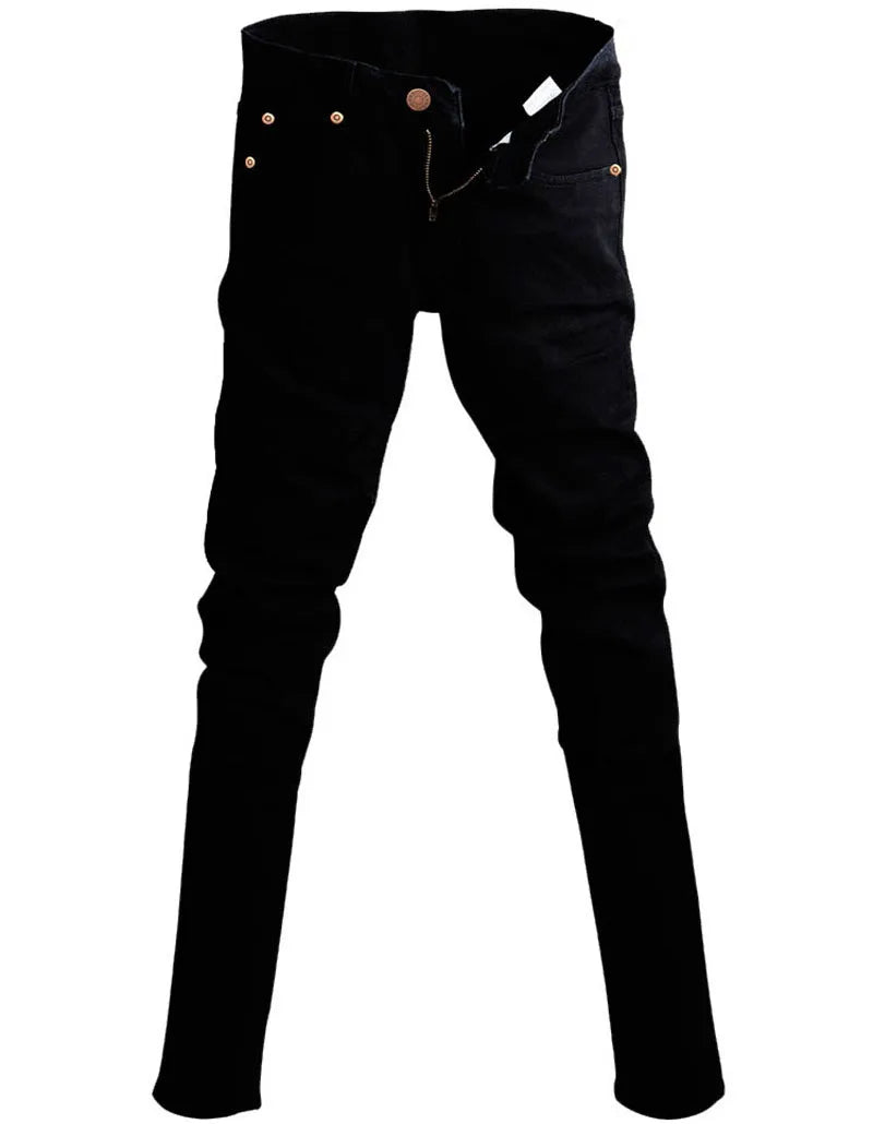 Idopy Hot Selling Men`s Korean Designer Black Slim Fit Jeans Punk Cool