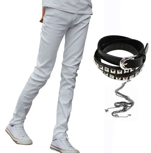 Idopy Hot Selling Men`s Korean Designer Black Slim Fit Jeans Punk Cool