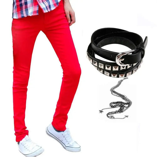 Idopy Hot Selling Men`s Korean Designer Black Slim Fit Jeans Punk Cool