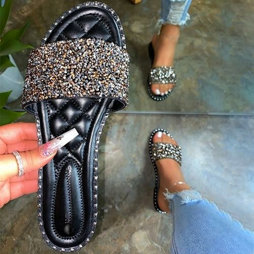 Crystal Women Slippers Bling Bling Flats Female Beach Shoes Summer
