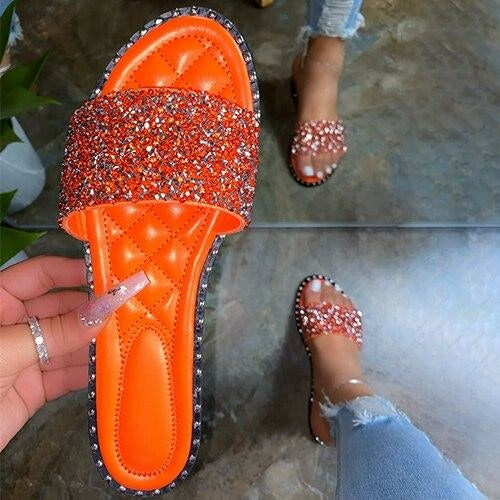 Crystal Women Slippers Bling Bling Flats Female Beach Shoes Summer