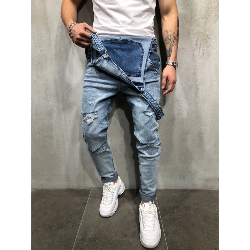 Fashion Men Pants Ripped Jeans Overalls Jumpsuits Hi Street Distressed
