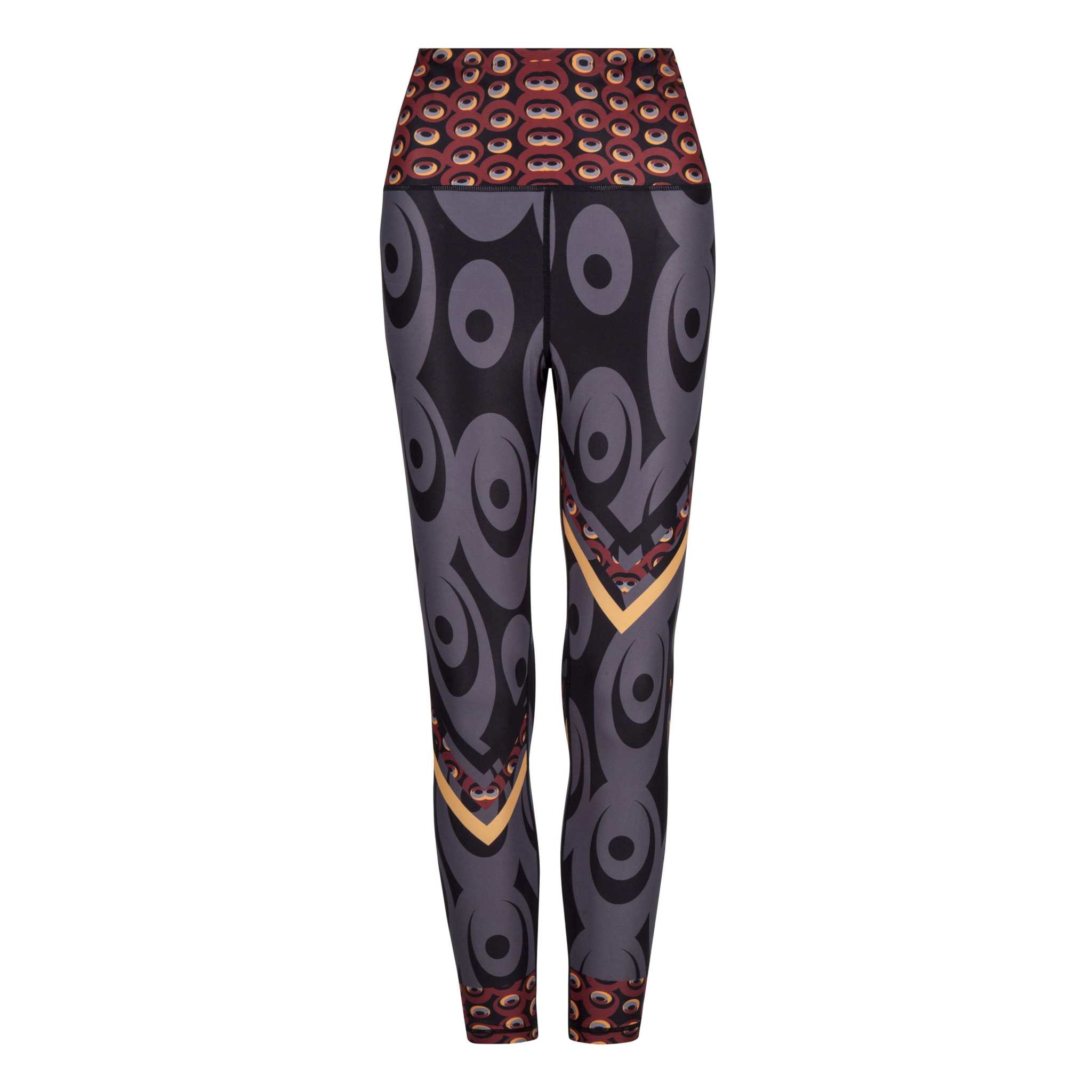 Iron Red Splash Leggings with Ankara-inspired print in bold colors.