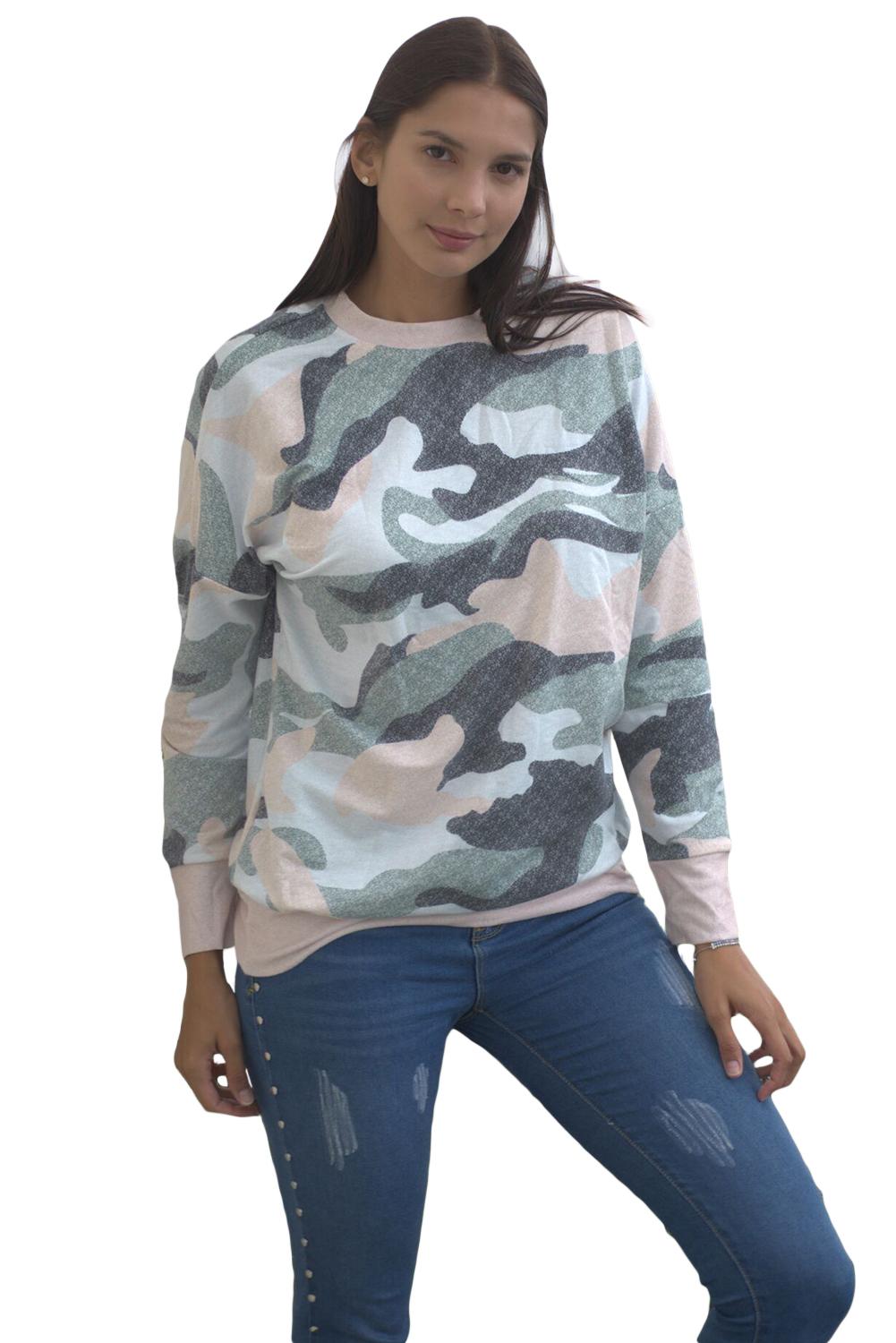 Fashion Khaki Green Digital Camo Print Sweatshirt