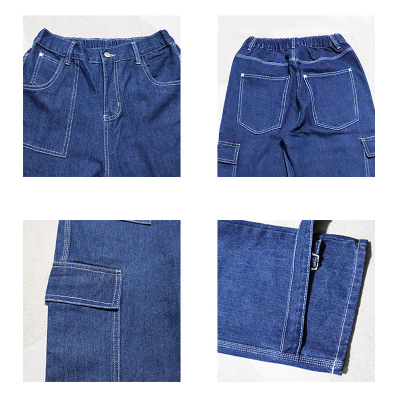 Men Jeans Wide Leg Denim Cargo Jean Pants Loose Straight Baggy Men&