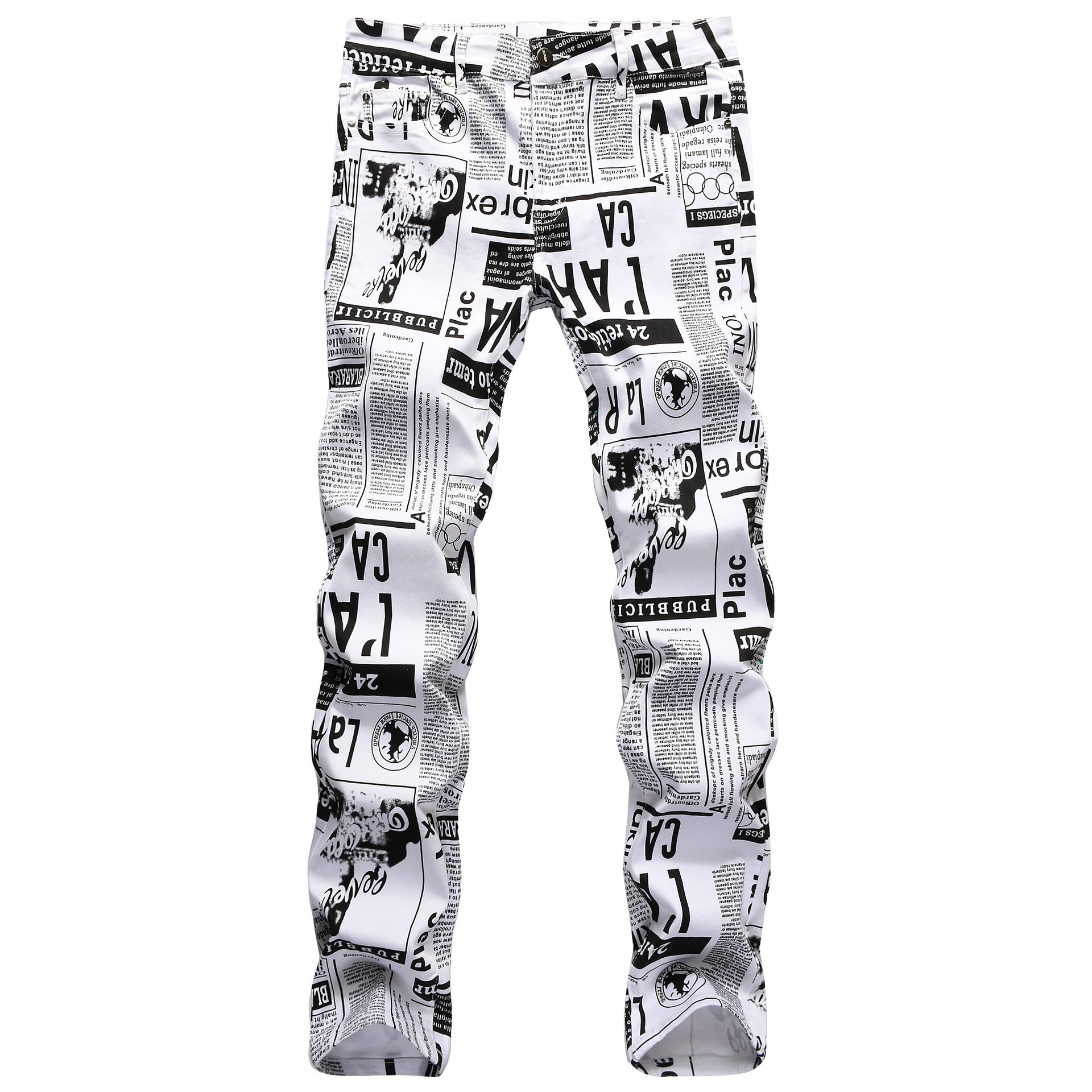 Men’s High Quality Street Fashion Prints Jeans,slim-fit Stretch Denim