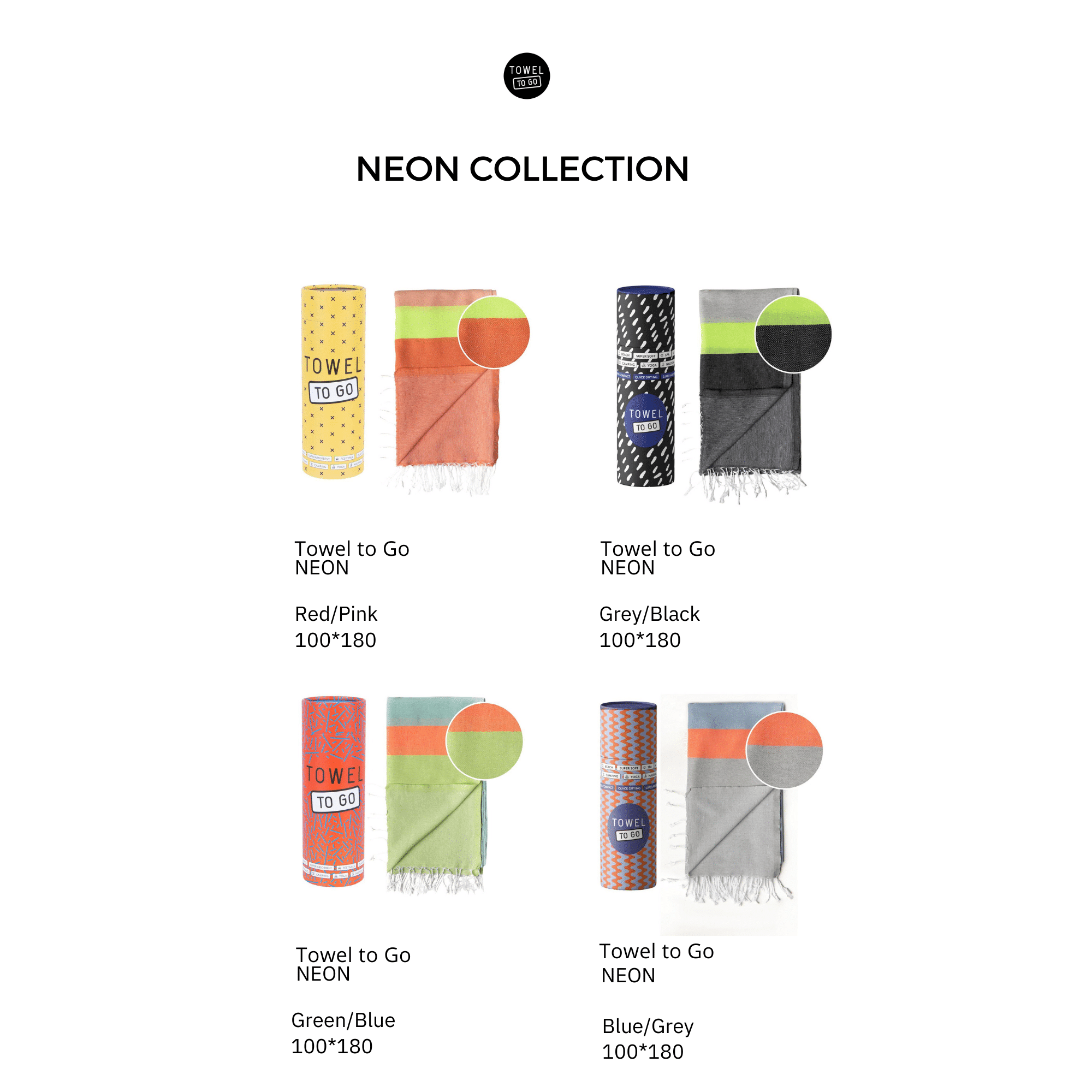 Neon Beach Towel with Recycled Gift Box, Recycled Cotton, Grey, Black