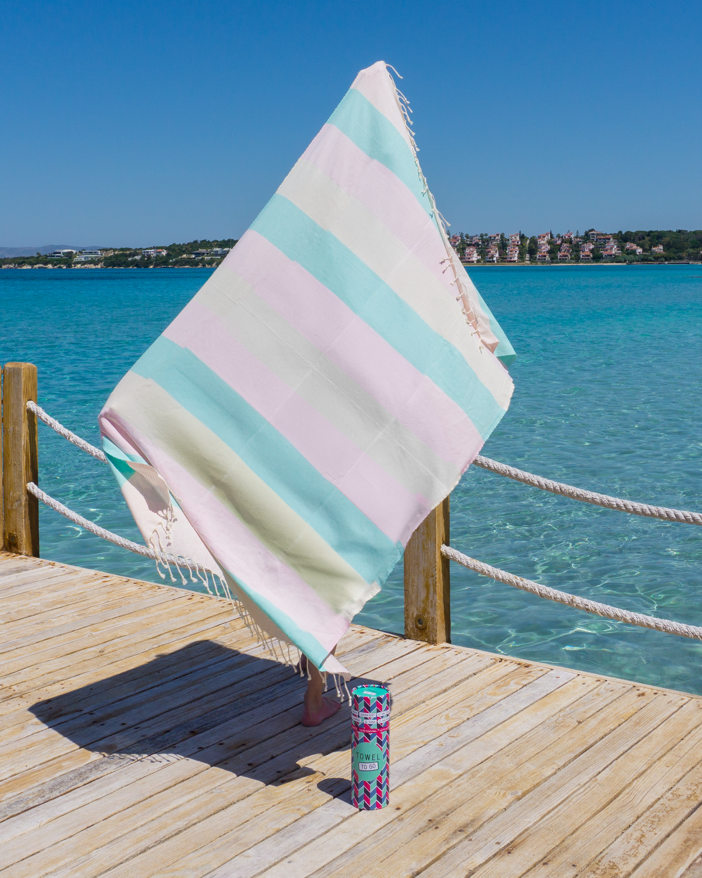 Palermo Beach Towel with Recycled Gift Box, Mint, Pink