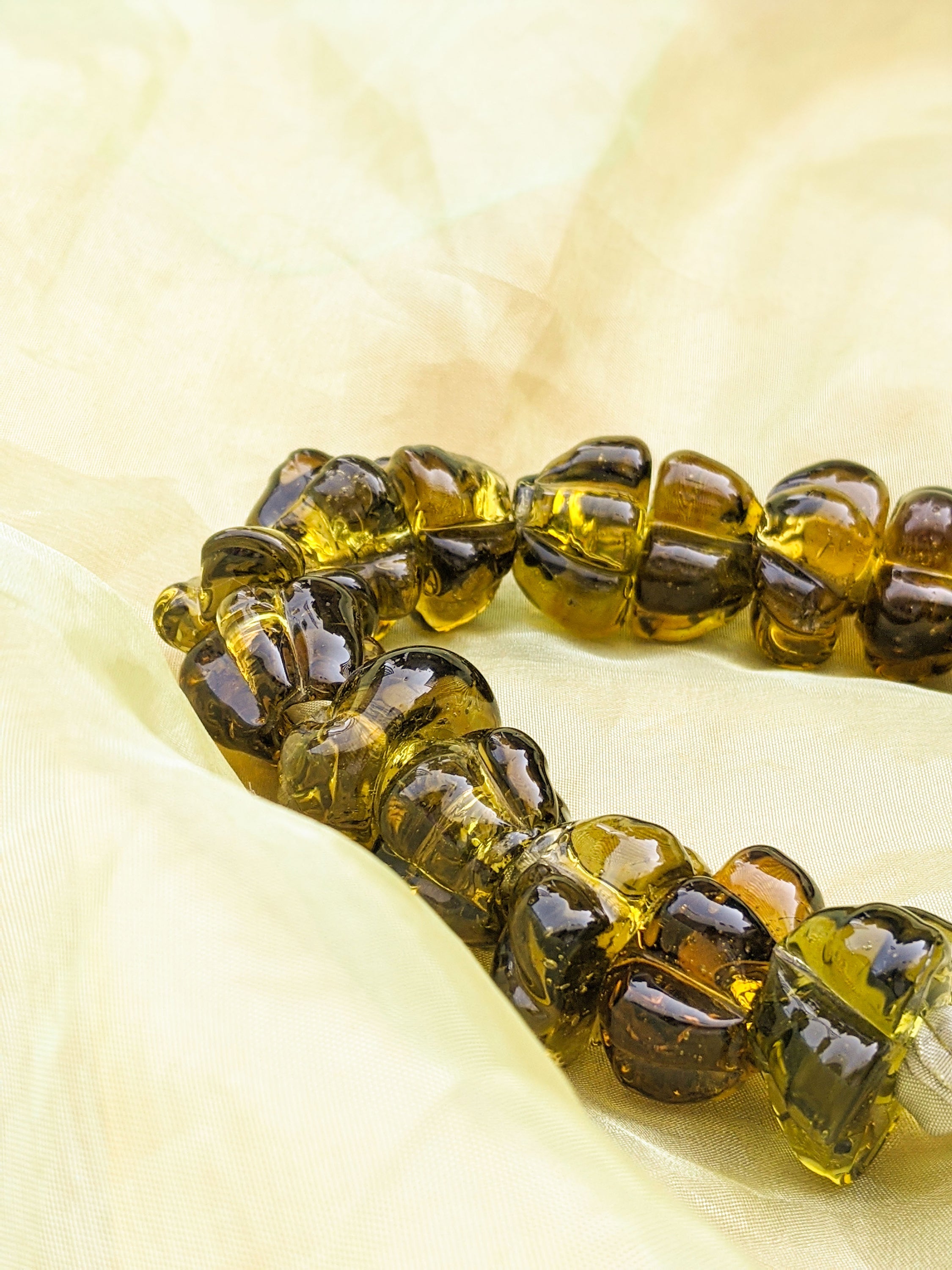 Silk pouch bag with glass beads and fringes