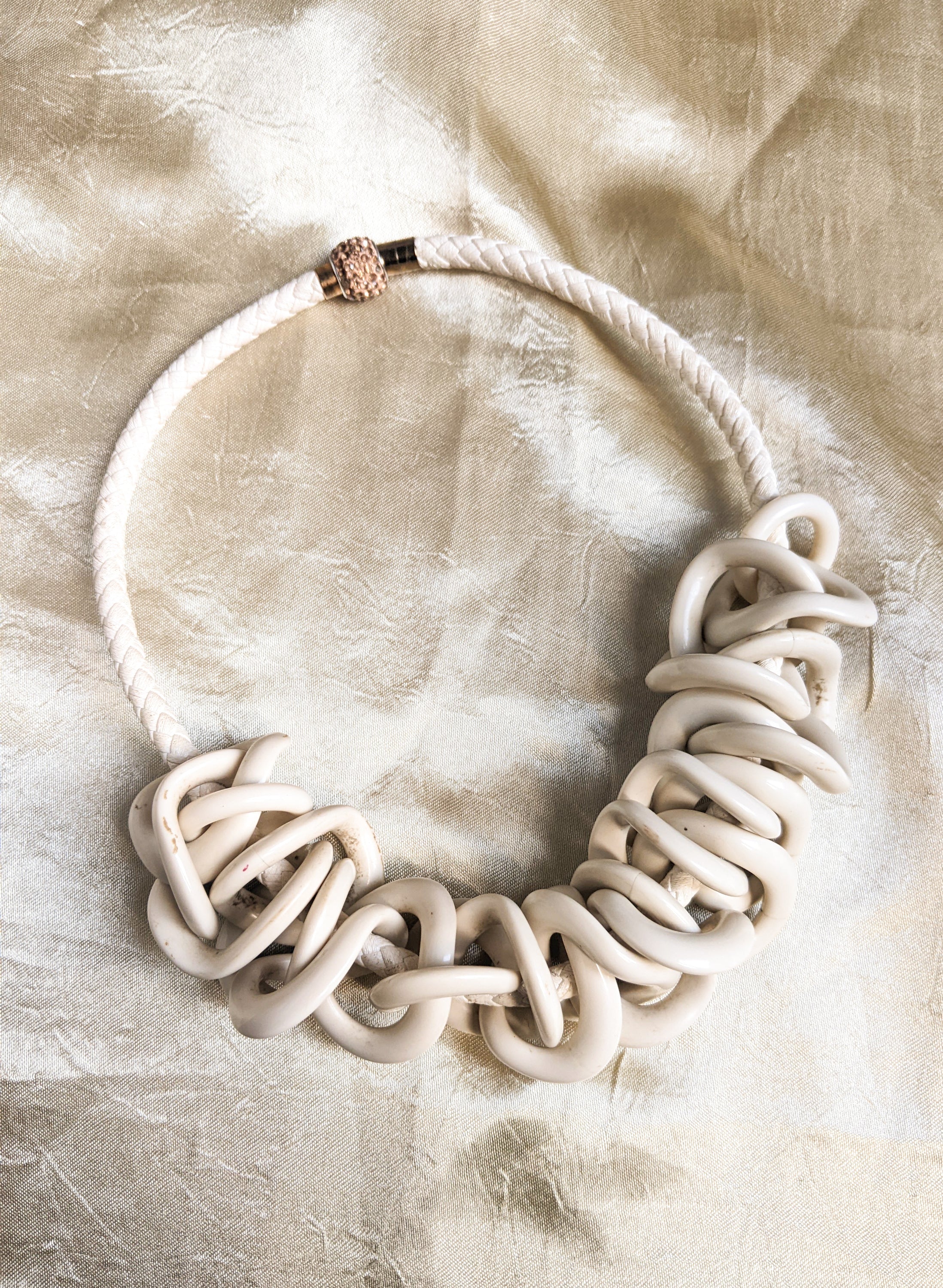 Leather knit choker with bone loops