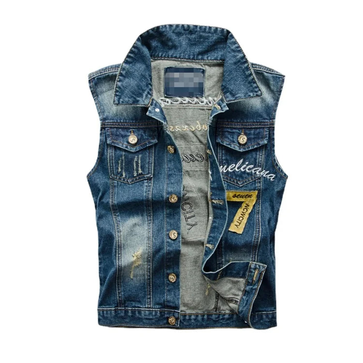Men Slim Denim Vests Jackets New Fashion Male Blue Fit Denim Coats