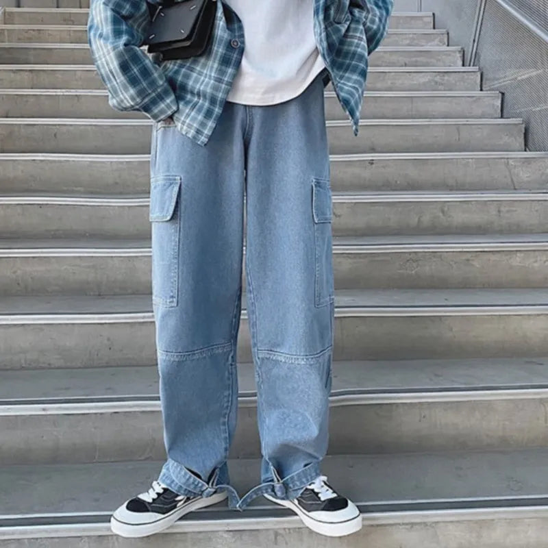 Cargo jeans Men Wide Leg Denim pants 2024 Autumn Loose Straight Baggy