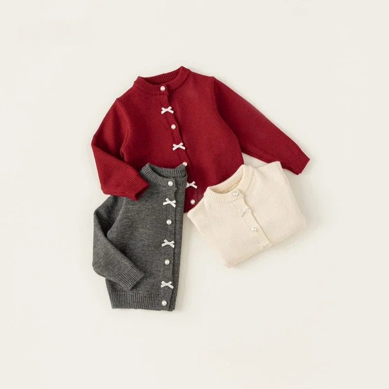 Childrens Clothing Girls Sweater Red Autumn New Item Baby Bow Round