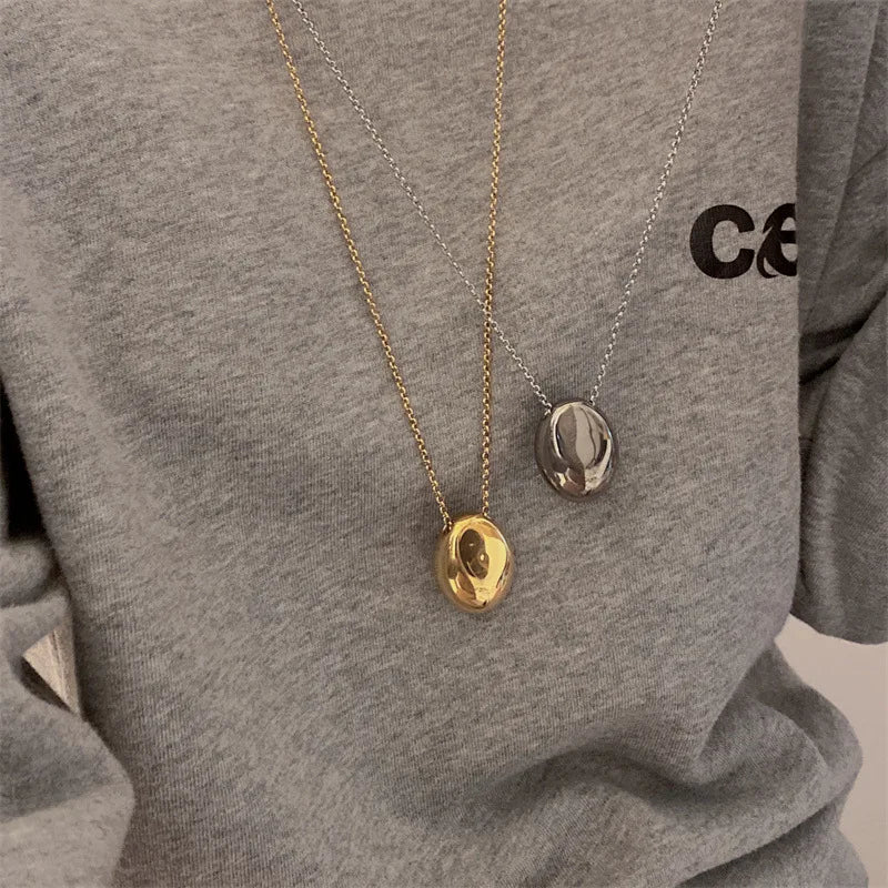 Metal Large Geometric Oval Water Drop Pendant Necklace for Women Girls
