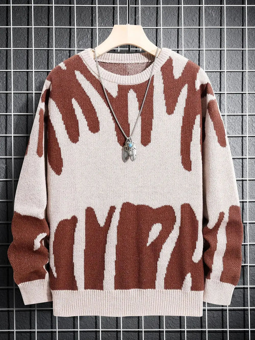 New Popular Autumn Winter Irregular Jacquard Pattern Pullover Sweater