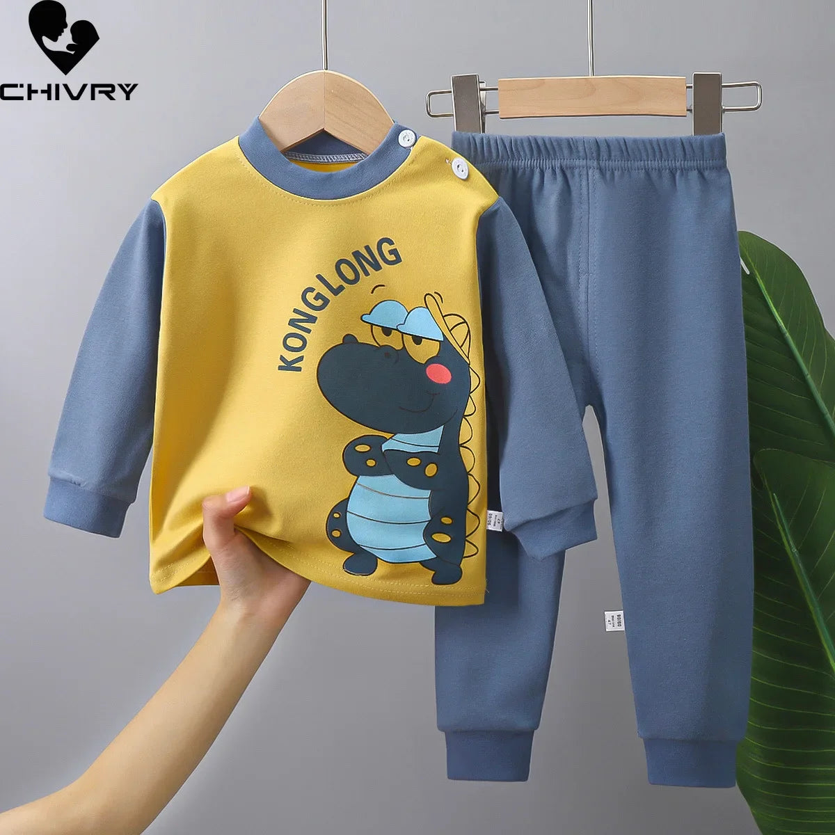 2023 New Kids Autumn Warm Pajamas Baby Boys Girls Cartoon Dinosaur