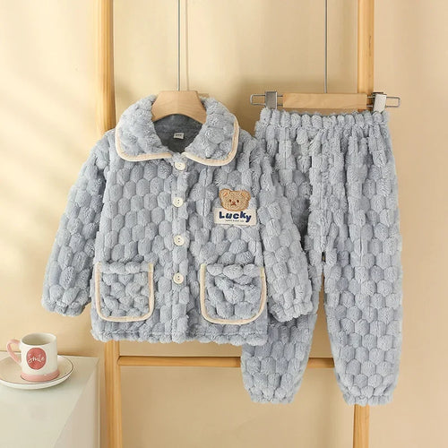 New Kids Boys Girls Autumn Winter Flannel Thicken Pajamas Baby Cartoon