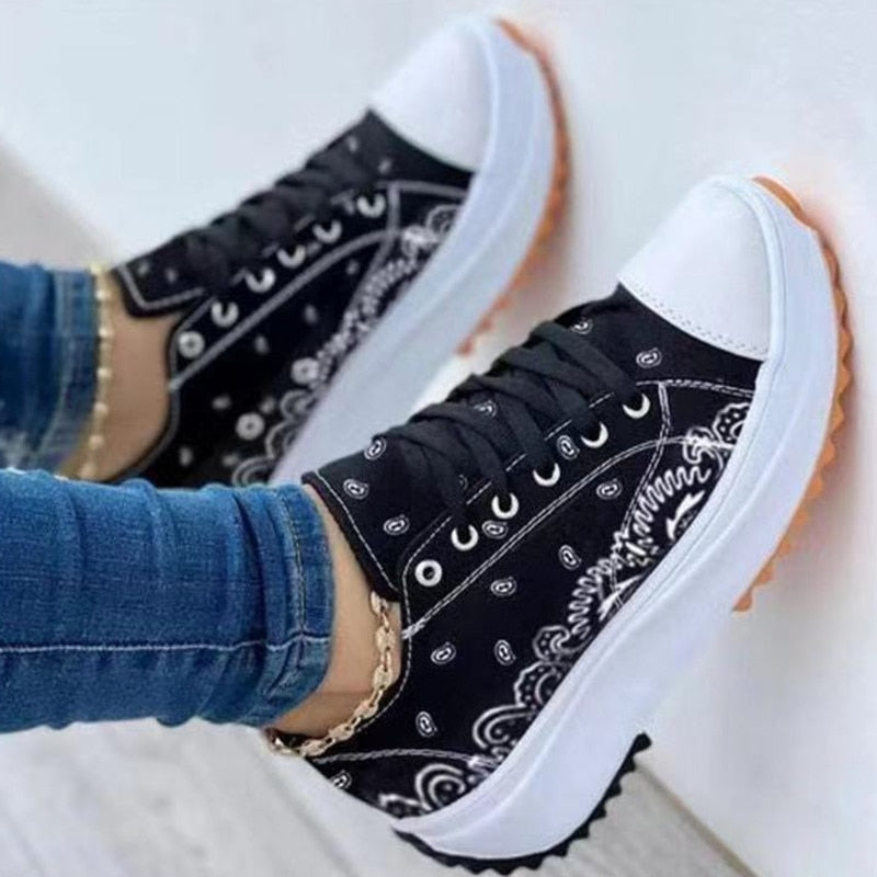 Fashion Casual Sport Shoes Pattern Canvas Women Sneakers