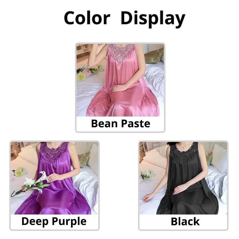 Lace Ice Silk Sleeping Dress Medium Length Sleeveless Tank Top Sexy
