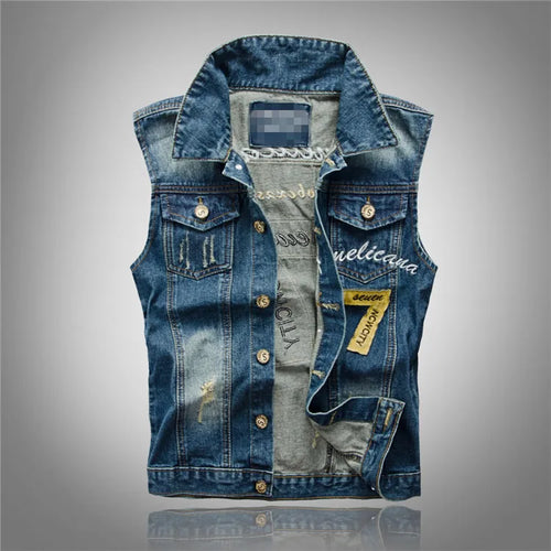 Men Slim Denim Vests Jackets New Fashion Male Blue Fit Denim Coats