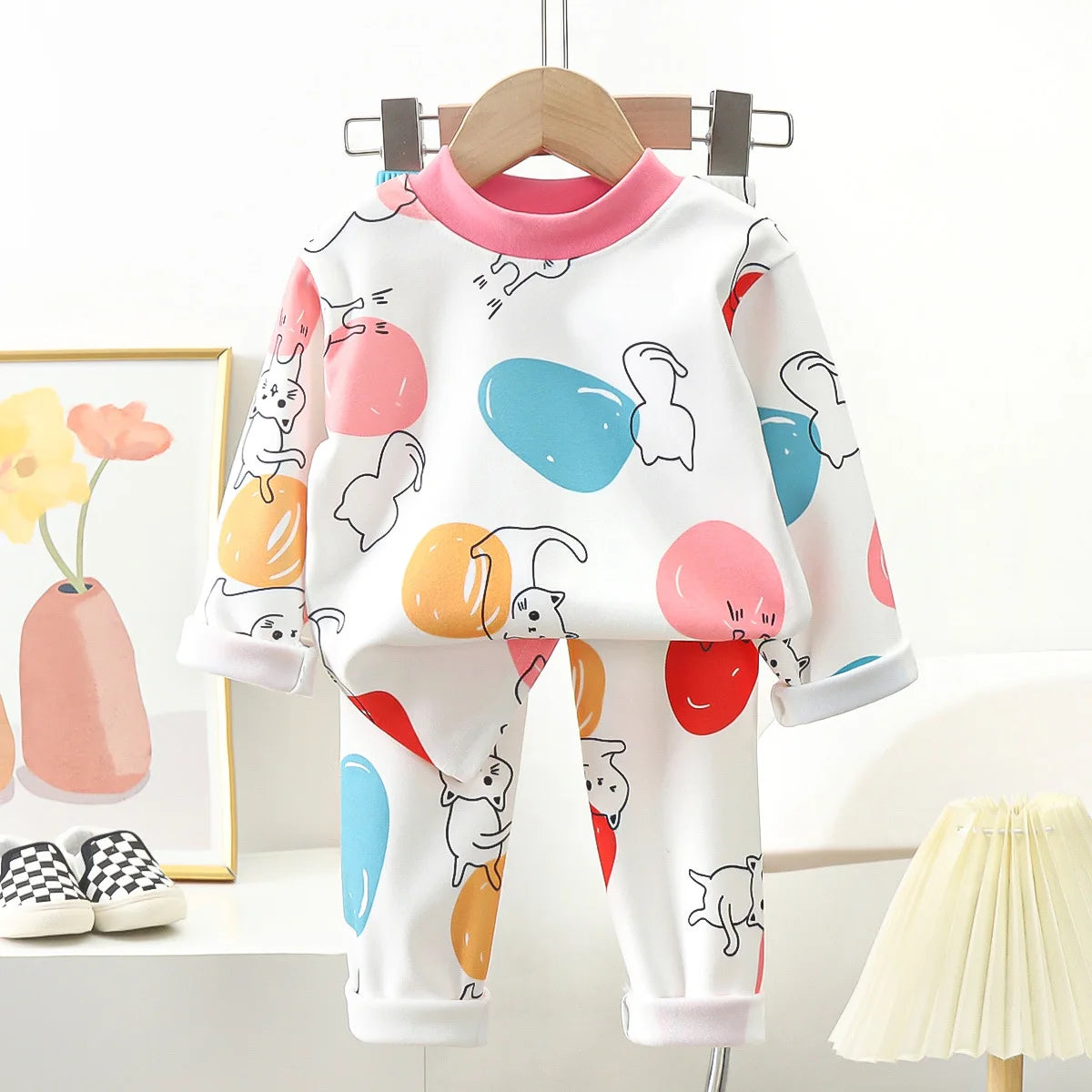 New Kids Autumn Warm Pajamas Boys Girls Cute Cartoon Bear Long Sleeve