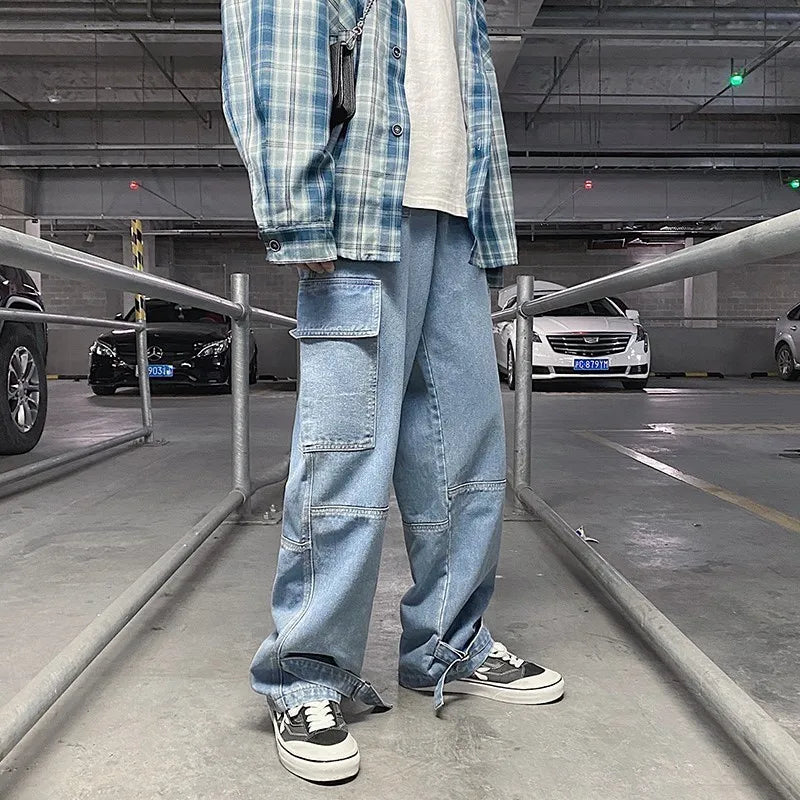 Cargo jeans Men Wide Leg Denim pants 2024 Autumn Loose Straight Baggy