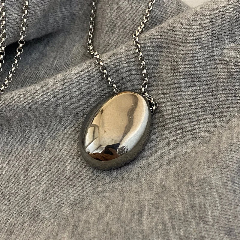 Metal Large Geometric Oval Water Drop Pendant Necklace for Women Girls